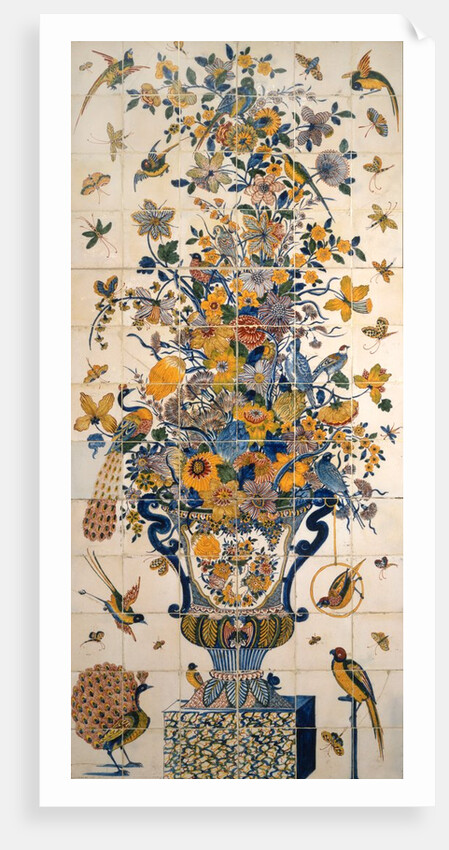 Tile panel with flowers and birds. Delft, Netherlands, 18th century by Anonymous