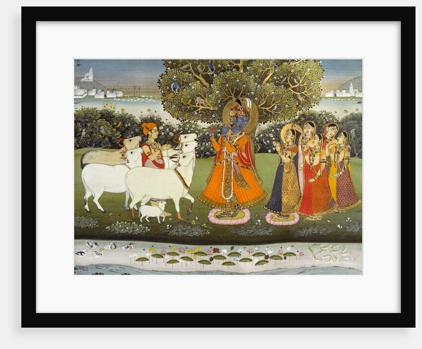 Krishna playing the flute to the gopis. Jaipur, India, 1840 by Unknown
