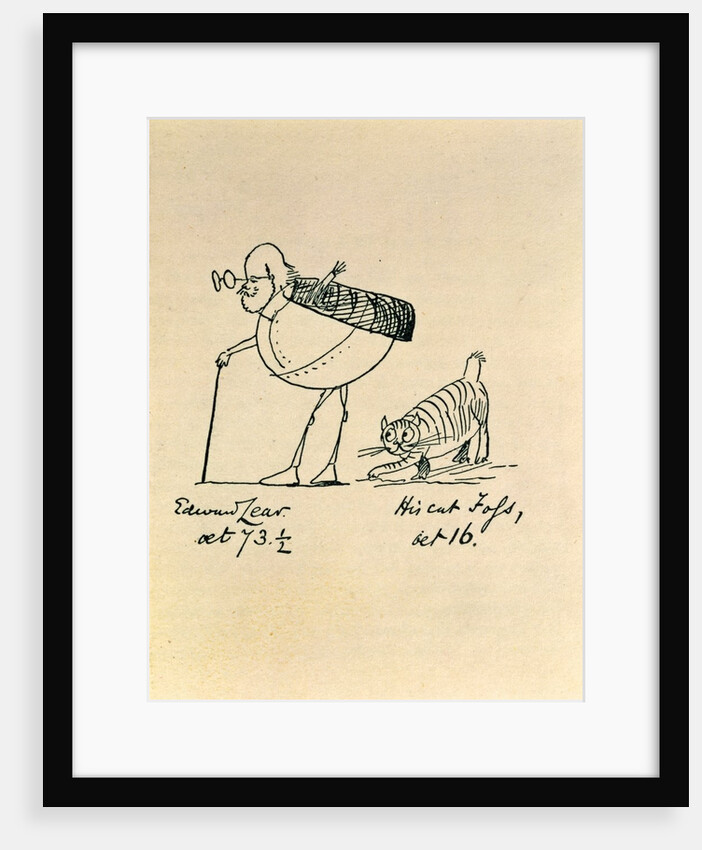 Edward Lear at 73 and a half & his cat Tofs at 16, Edward Lear, England, 19th century by Edward Lear