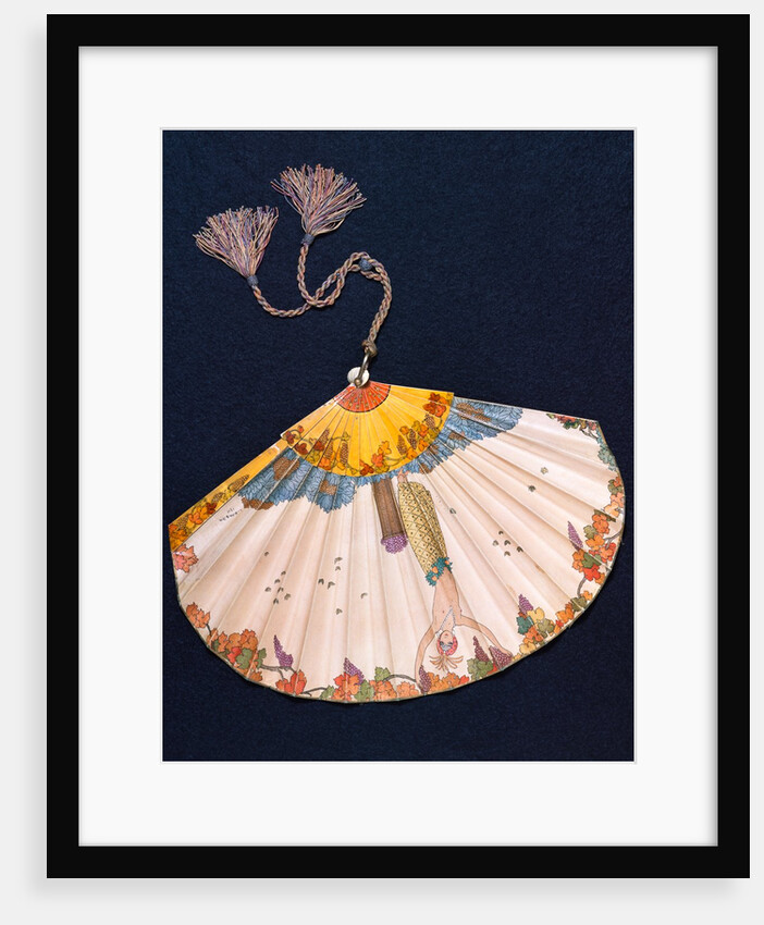 Fan depicting a topless woman with vines, leaves and grapes by Georges Barbier