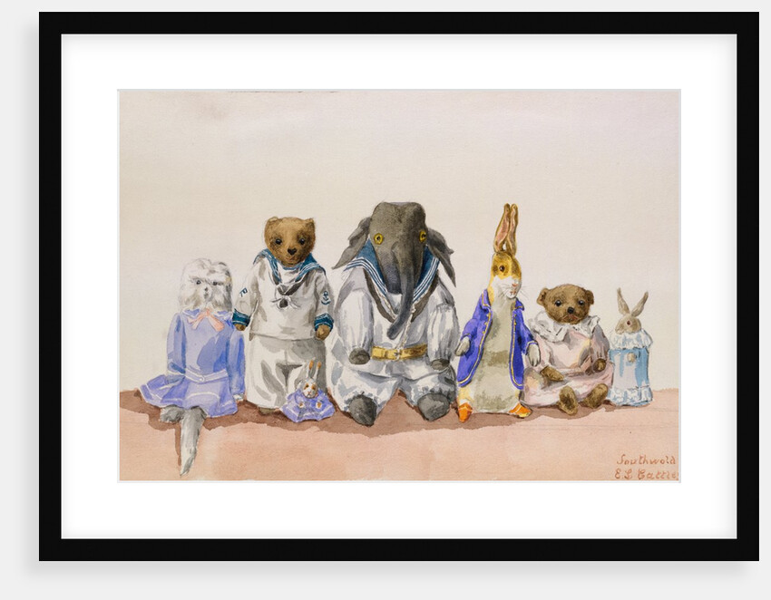 Page from an Album of Watercolours of Soft Toy Animals by E.L. Cattley