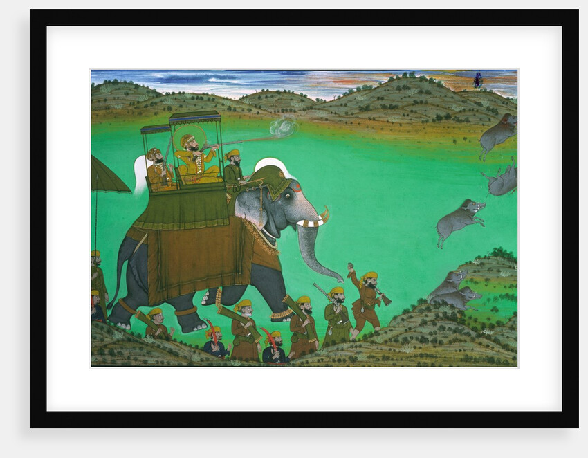 Raja Sarup Singh of Udaipur shooting hogs from a howdah. Udaipur, Indian, mid-19th century by Tara