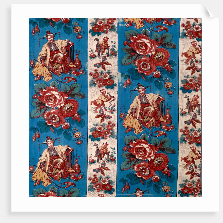 Chinoiserie-style design of roses, oriental women and children playing by Anonymous