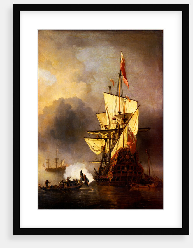 Calm: A Small Ship At Anchor Firing A Salute by Willem Van de Velde