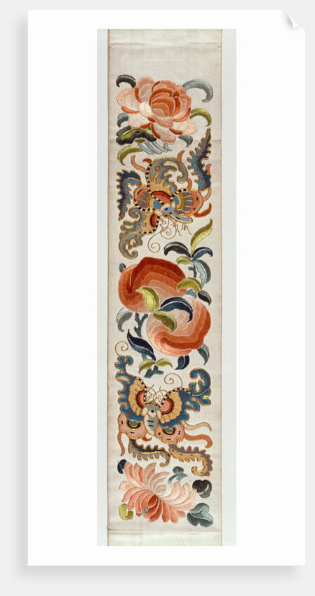 Sleeve band embroidered with peaches and butterflies. China, 19th century by Anonymous