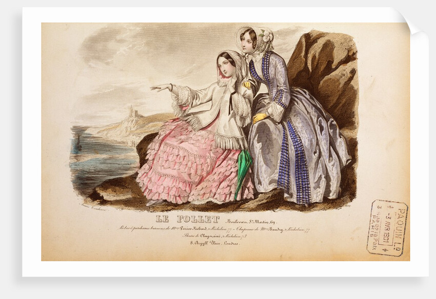 Two Women on Rocks, Le Follet, Journal du Grand Monde. France, 19th century by Anonymous