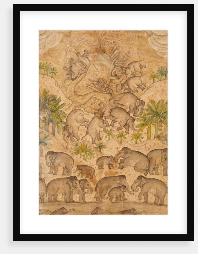 The mythical bird Smurgh, grasping elephants in its claws. India, mid-17th century by Unknown