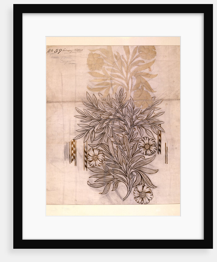 Potted Plant drawing of a dahlia with lush leaves by William Morris