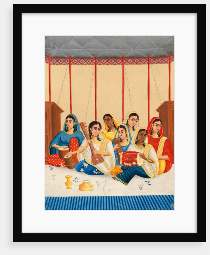 A party of seven female musicians seated under a canopy by Shiva Lal