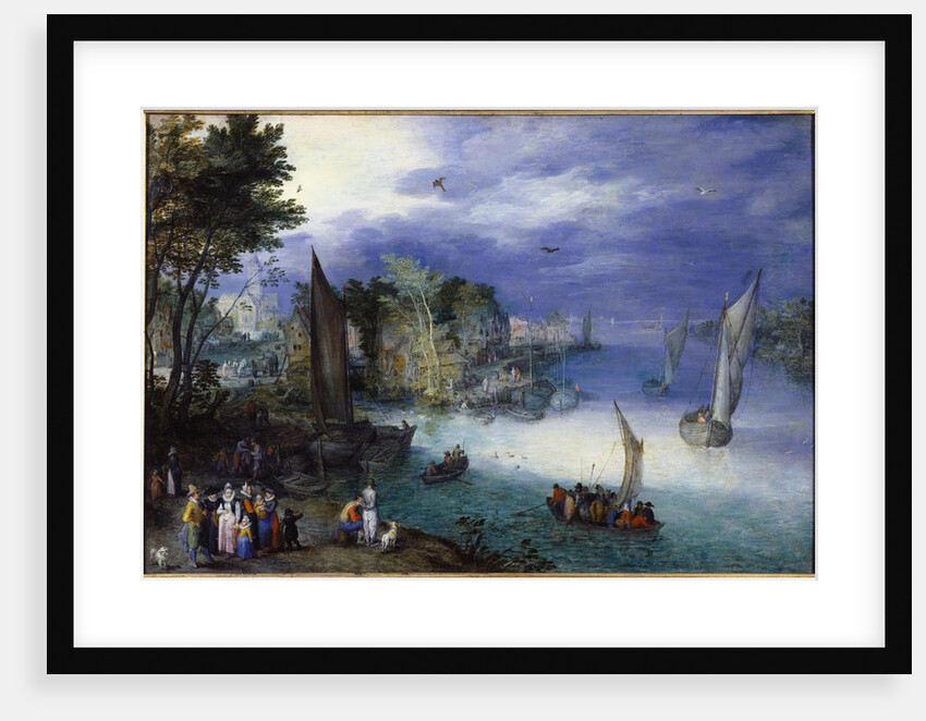 River  Scene with Boats and Figures by Jan Brueghel(the Elder)