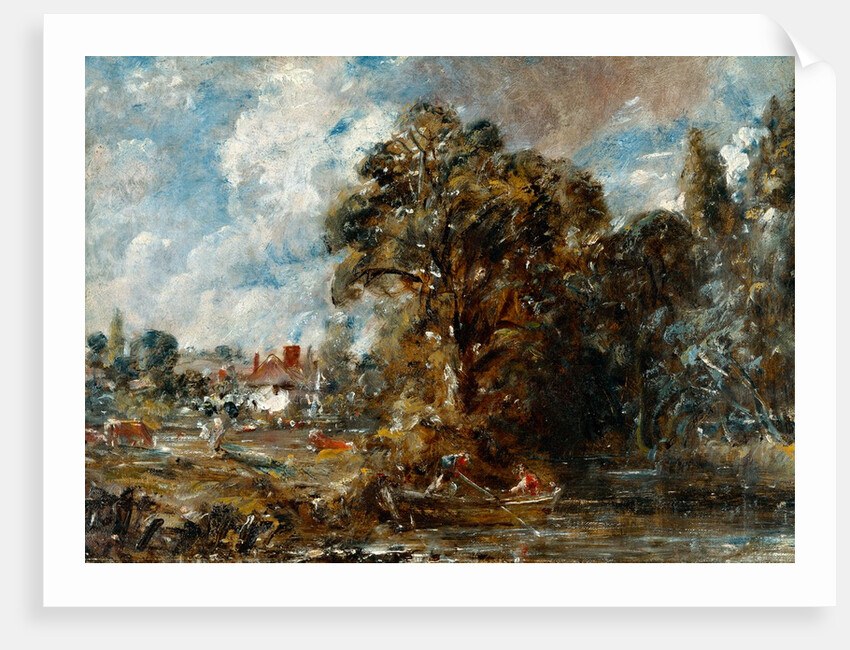 A River Scene With Farmhouse Near the Water's Edge by John Constable