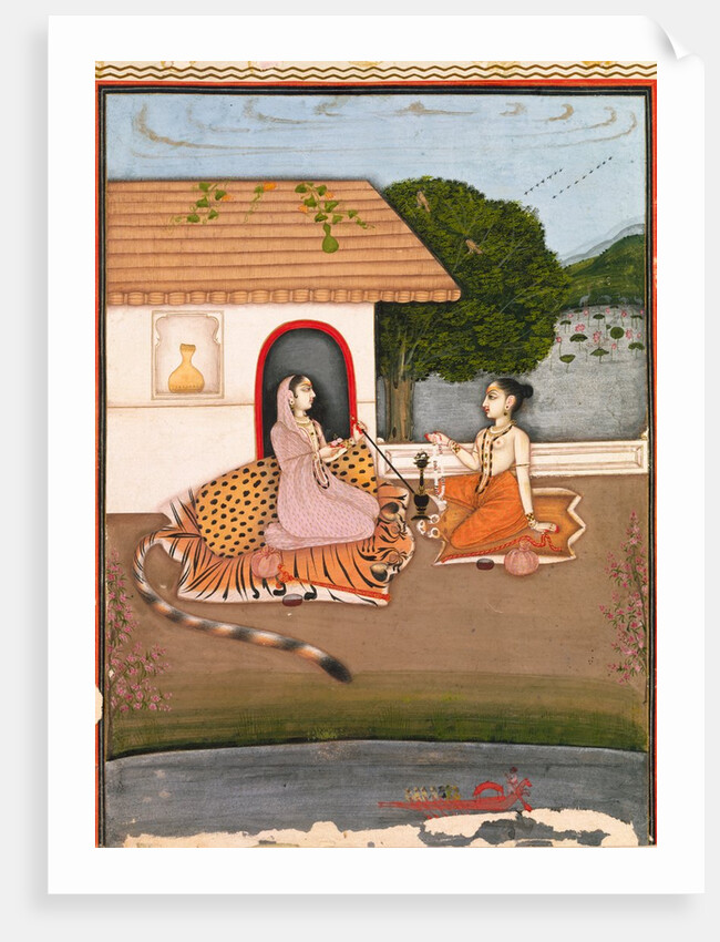 Two female ascetics seated in discussion outside a hut. Murshidabad, India, mid-18th century by Unknown