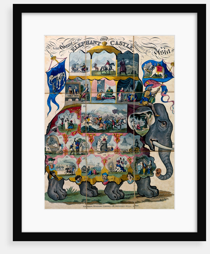 The Noble Game of Elephant and Castle, or Travelling in Asia, boardgame. London, England, 1822 by William Darton