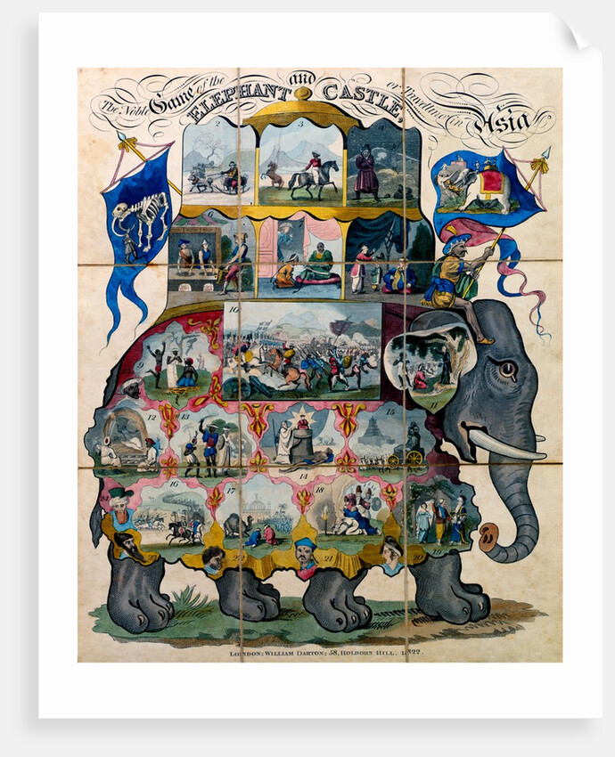 The Noble Game of Elephant and Castle, or Travelling in Asia, boardgame. London, England, 1822 by William Darton
