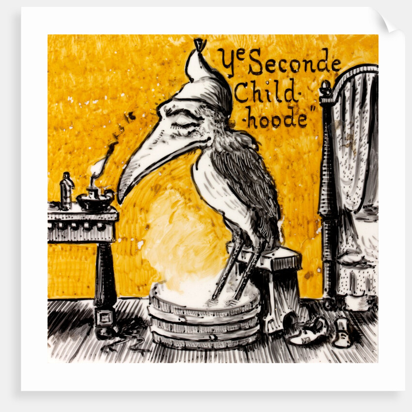 Tile with painted decoration of comic pelican by Minton & Co.