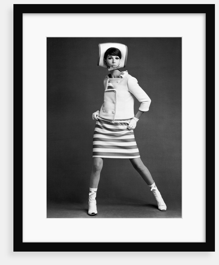 Simone d'Aillemont in AndrÚ CourÚges dress and jacket by John French