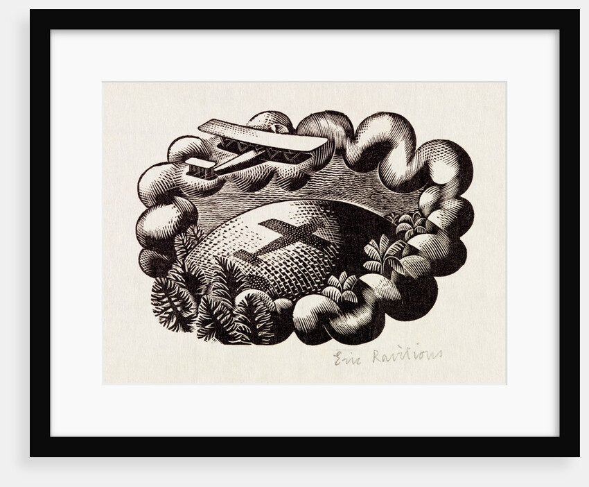 Shadow of small plane falling on the world by Eric Ravilious