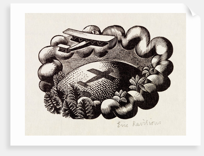 Shadow of small plane falling on the world by Eric Ravilious