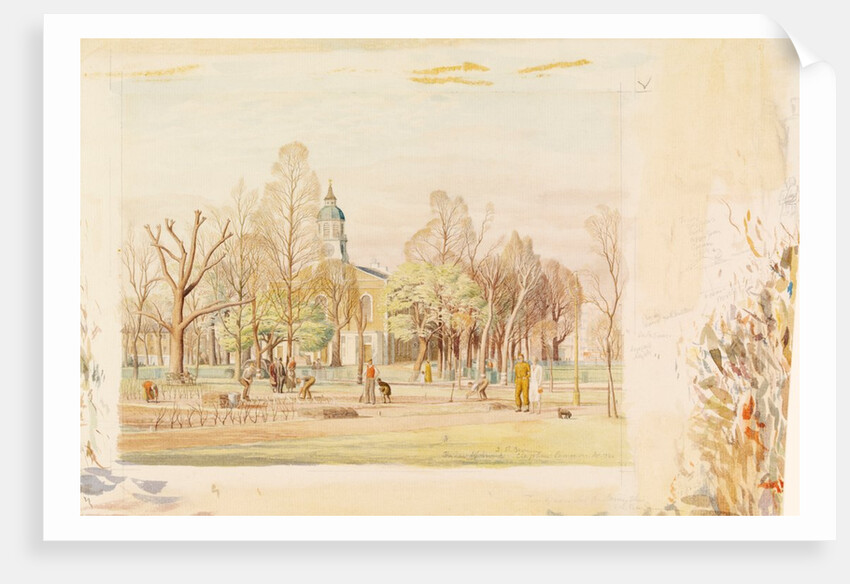 Holy Trinity Church and the new Allotments, Clapham Common, London by Stanley Roy Badmin