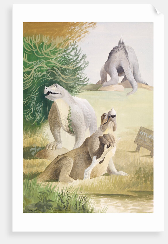Life-size models of Jurassic reptiles in the grounds of the Crystal Palace, Sydenham by Barbara Jones