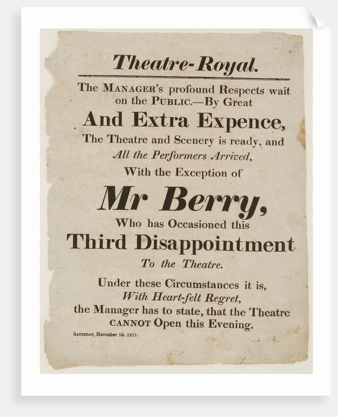 Playbill for the Theatre Royal by Unknown