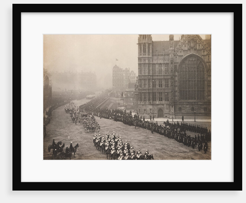 Procession of King Edward VII past Westminster Cathedral to his first State Opening of Parliament by S J Beckett