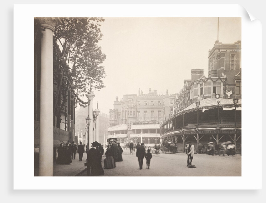 Street scene with coronation stands and street decorations in Westminster erected for the Coronation of King Edward VII by Benjamin Stone