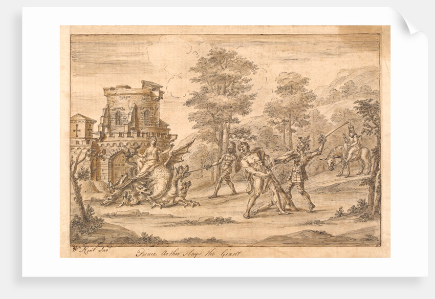 Prince Arthur slays the Giant Orgoglio and releases the Redcross knight by William Kent