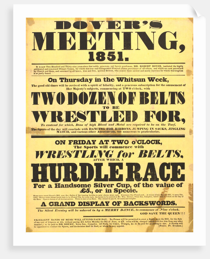 Poster of Dover's meeting advertising details of its festival by Anonymous