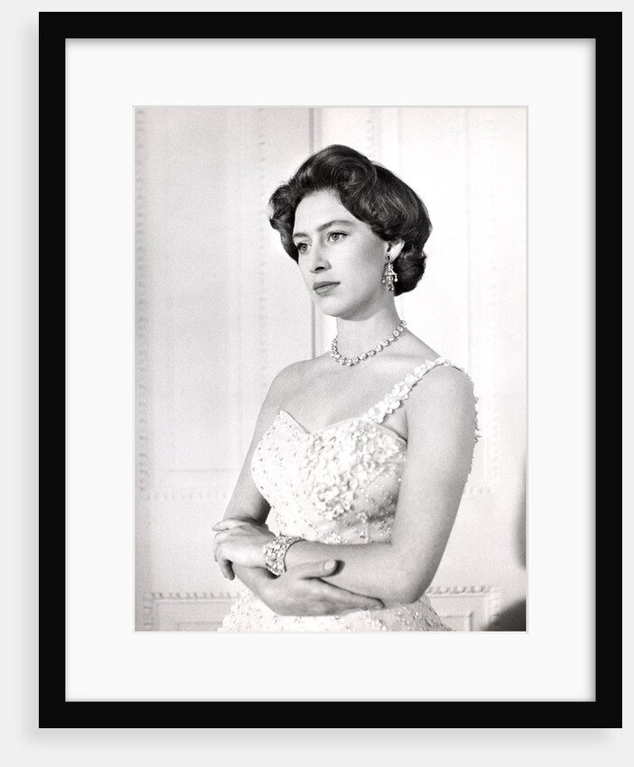 Princess Margaret in a formal one-shouldered evening dress by Cecil Beaton