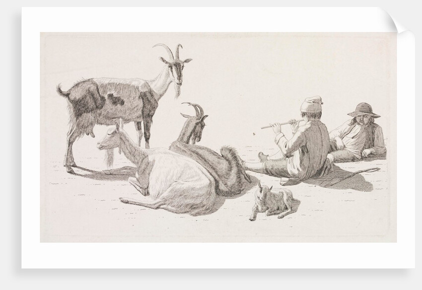 Goat herd and two men by Johan Jakob Biedermann