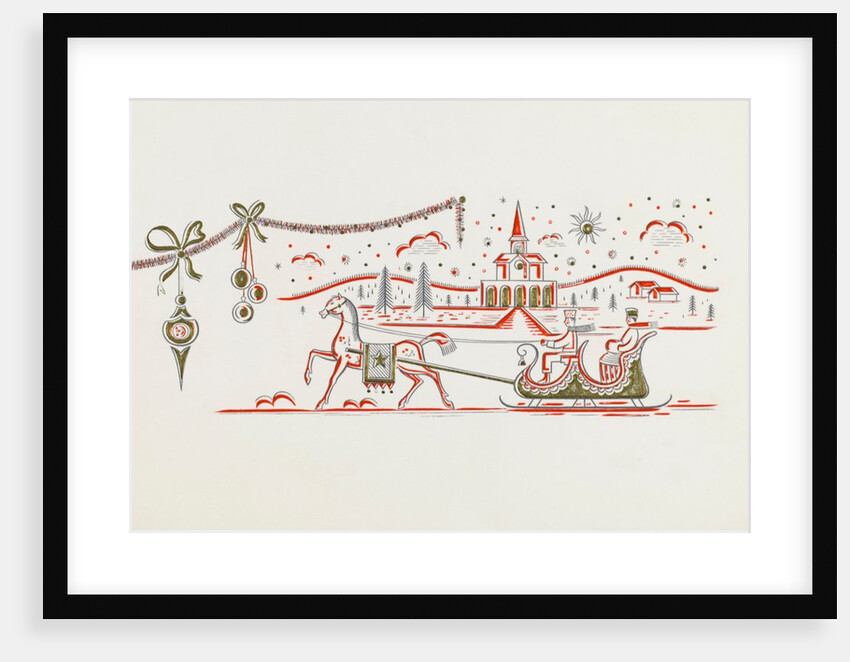 Christmas greeting card with horse and sleigh by Unknown