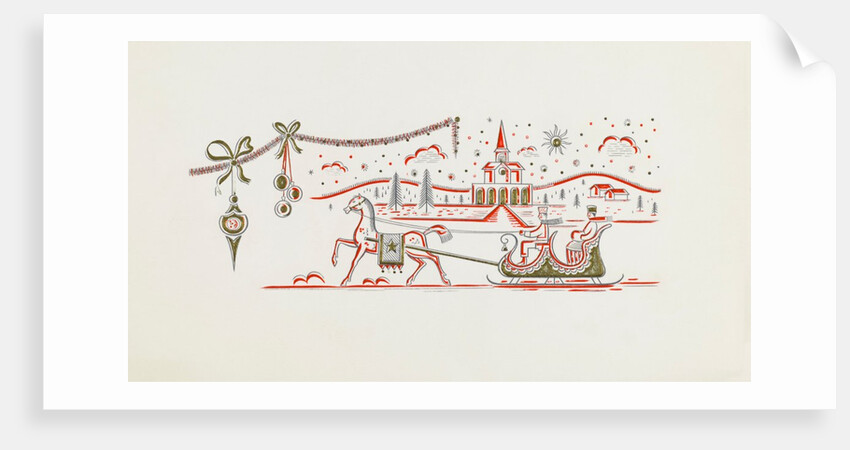 Christmas greeting card with horse and sleigh by Unknown
