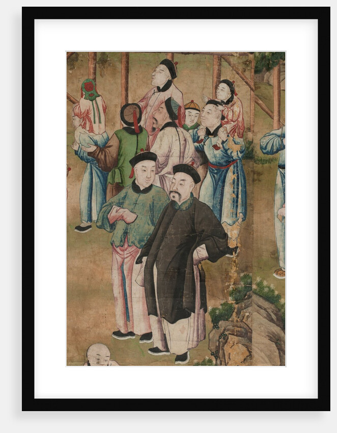 Panel of Chinese wallpaper depicting a theatrical performance, detail by unknown