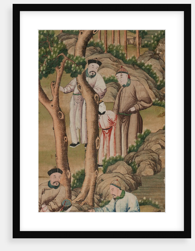 Panel of Chinese wallpaper depicting a theatrical performance, detail by unknown