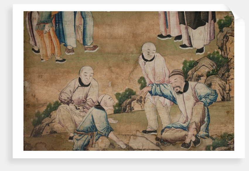 Panel of Chinese wallpaper depicting a theatrical performance, detail by unknown
