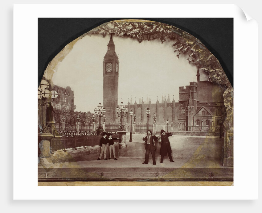April scene set showing the Palace of Westminster from the play All the Year Round at the Alhambra Theatre by London Stereoscopic Company