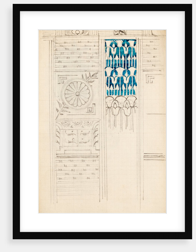 Page from a sketchbook containing designs for textiles, wall-papers and various decorative motifs by Edward Willaim Godwin