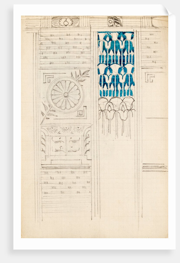 Page from a sketchbook containing designs for textiles, wall-papers and various decorative motifs by Edward Willaim Godwin