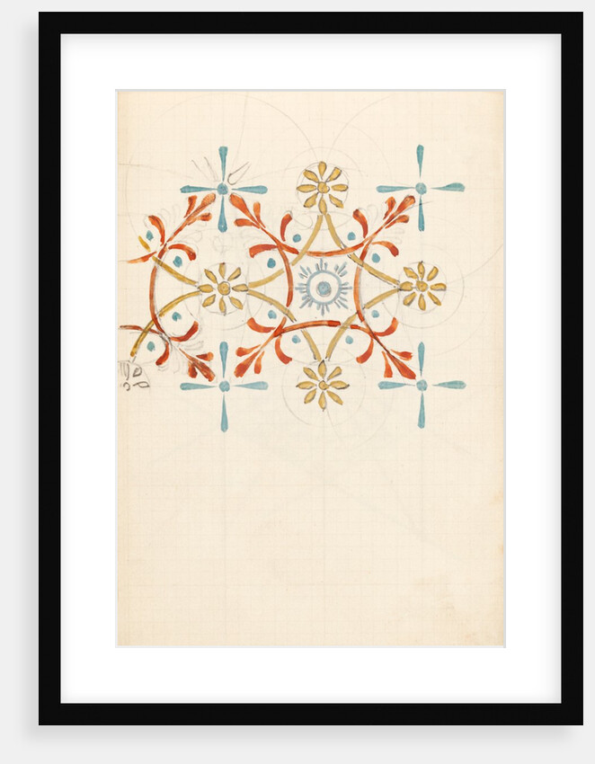 Page from a sketchbook containing designs for textiles, wall-papers and various decorative motifs by Edward Willaim Godwin