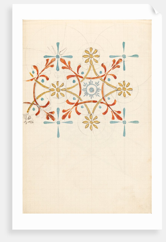 Page from a sketchbook containing designs for textiles, wall-papers and various decorative motifs by Edward Willaim Godwin