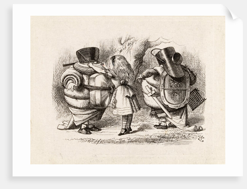 Alice arming Tweedledum and Tweedledee by Dalziel Brothers. Print. England