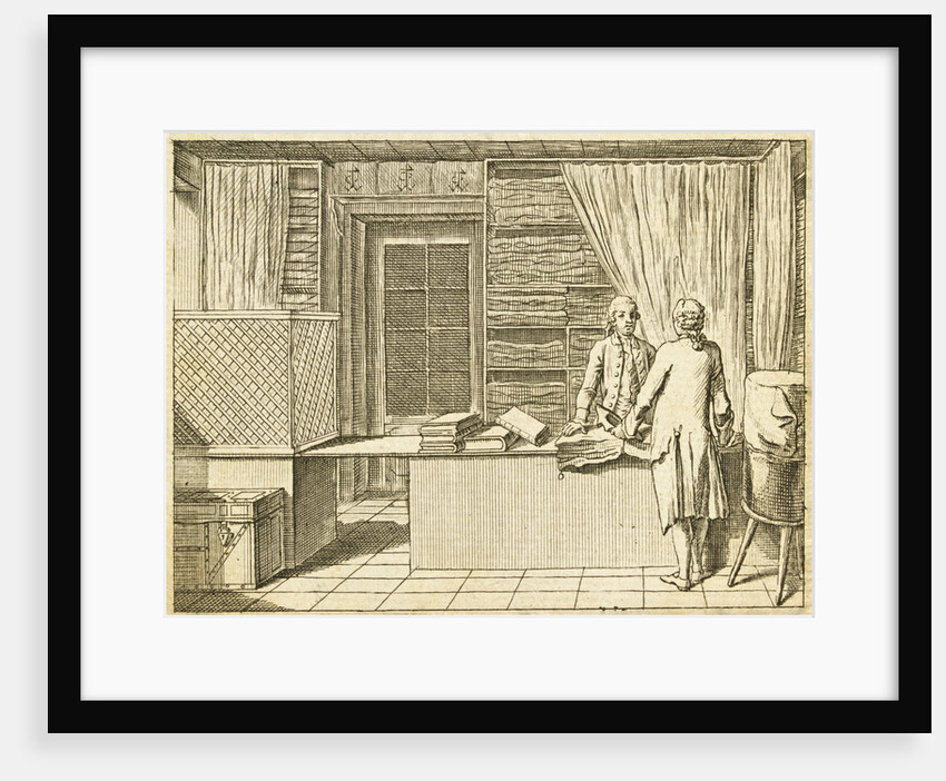 Illustration of a draperÕs shop by Daniel Chodowiecki