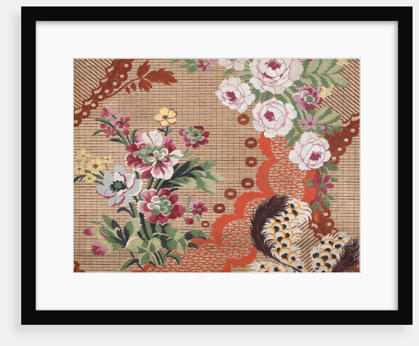 Draft for a woven silk with feathers, flowers, and lace meanders by Anonymous