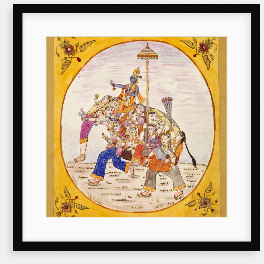 Krishna riding a composite elephant made up of dancing girls and musicians by Anonymous