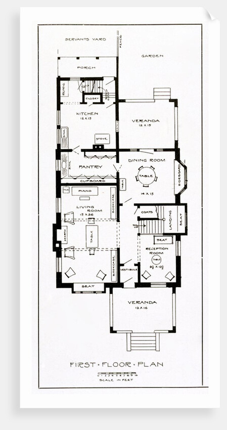 A Craftsman House depicting a first floor plan by Anonymous