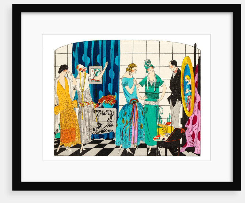 Fashion plate depicting ladies in a boutique by Anonymous