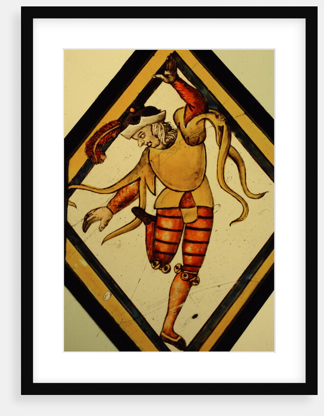 The Betley Window stained glass panel, detail of a court jester by Stuart Cox