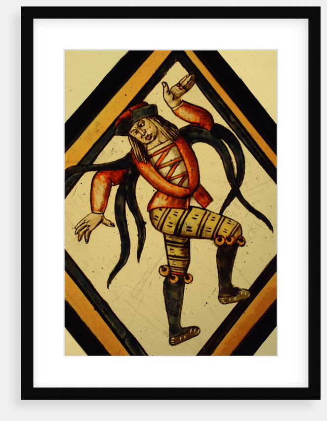 The Betley Window stained glass panel, detail of a court jester by Stuart Cox