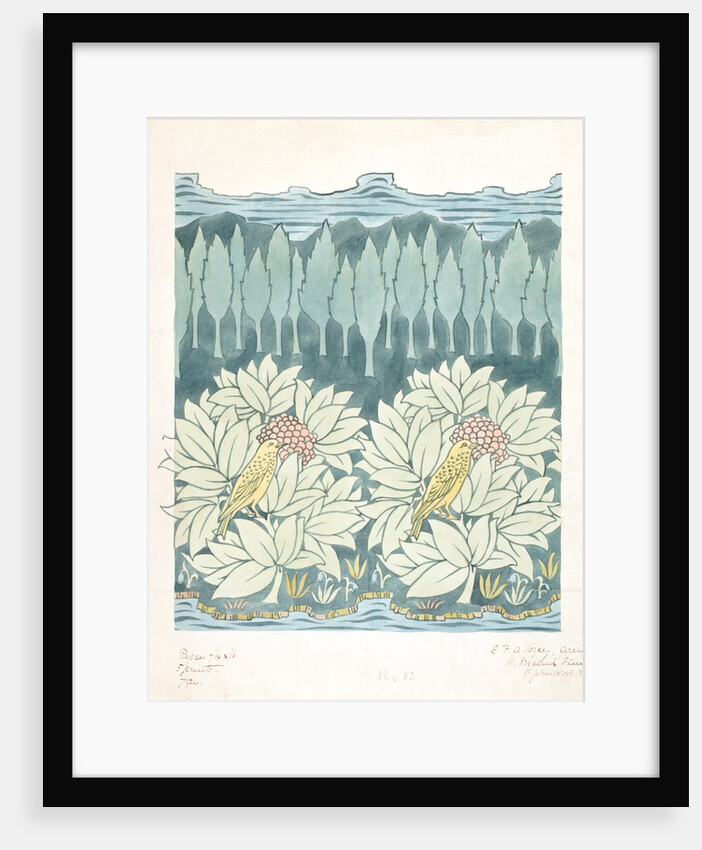 Birds in Bushes and Landscape textile design by Charles Francis Annesley Voysey